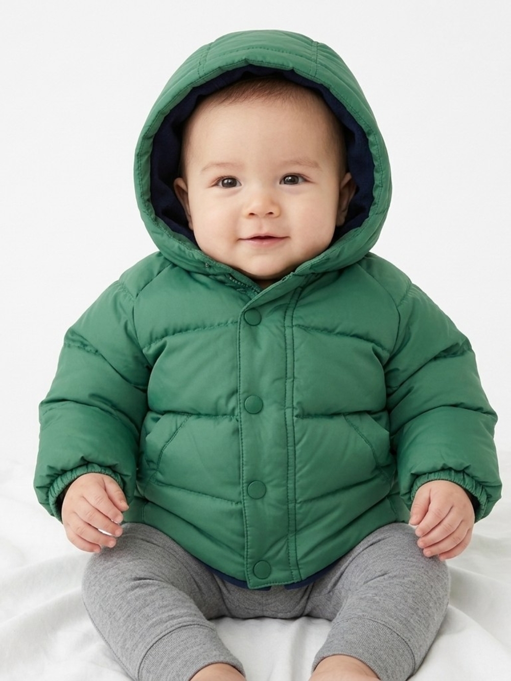 Zara Baby The Essentials Outerwear Puffer Coat 6-9 Mos Green Jacket Warm Cozy